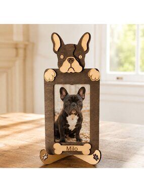 Personalized French Bulldog Photo Frame & Stand Custom Dog Gift 5x3" Photo